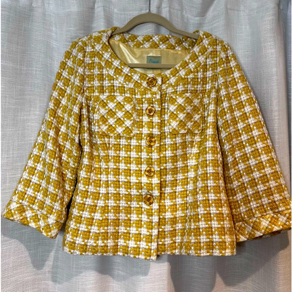 Firuze San Francisco Vintage Women’s yellow/cream tweed lined blazer size 10